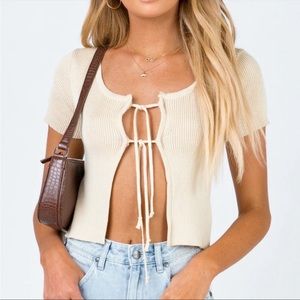 Princess Polly tan cotton tie front crop top